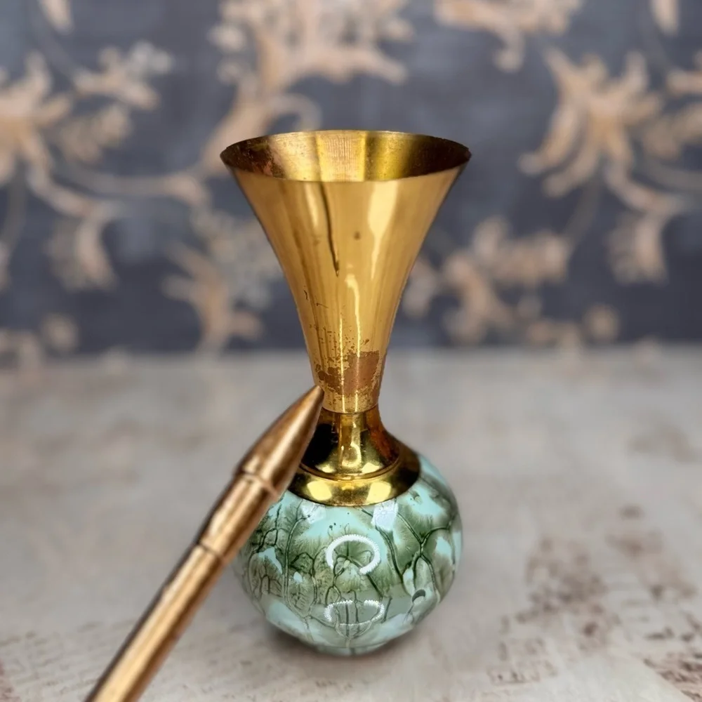 Vintage Hand Painted Delft Holland Vase Brass & Marbled Base